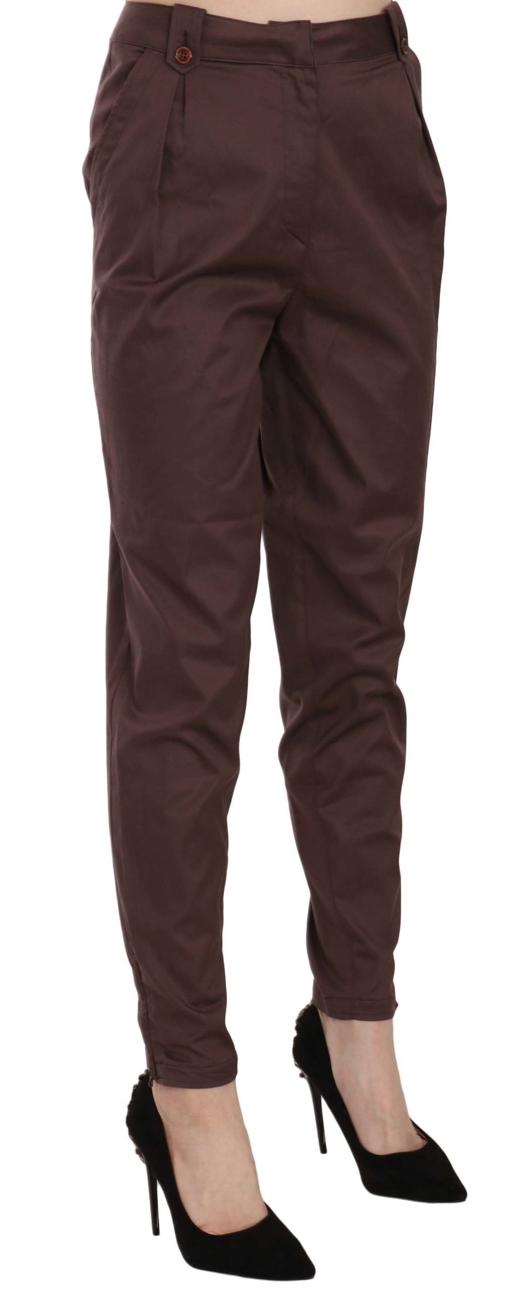 Brown High Waist Tapered Formal Trousers Pants