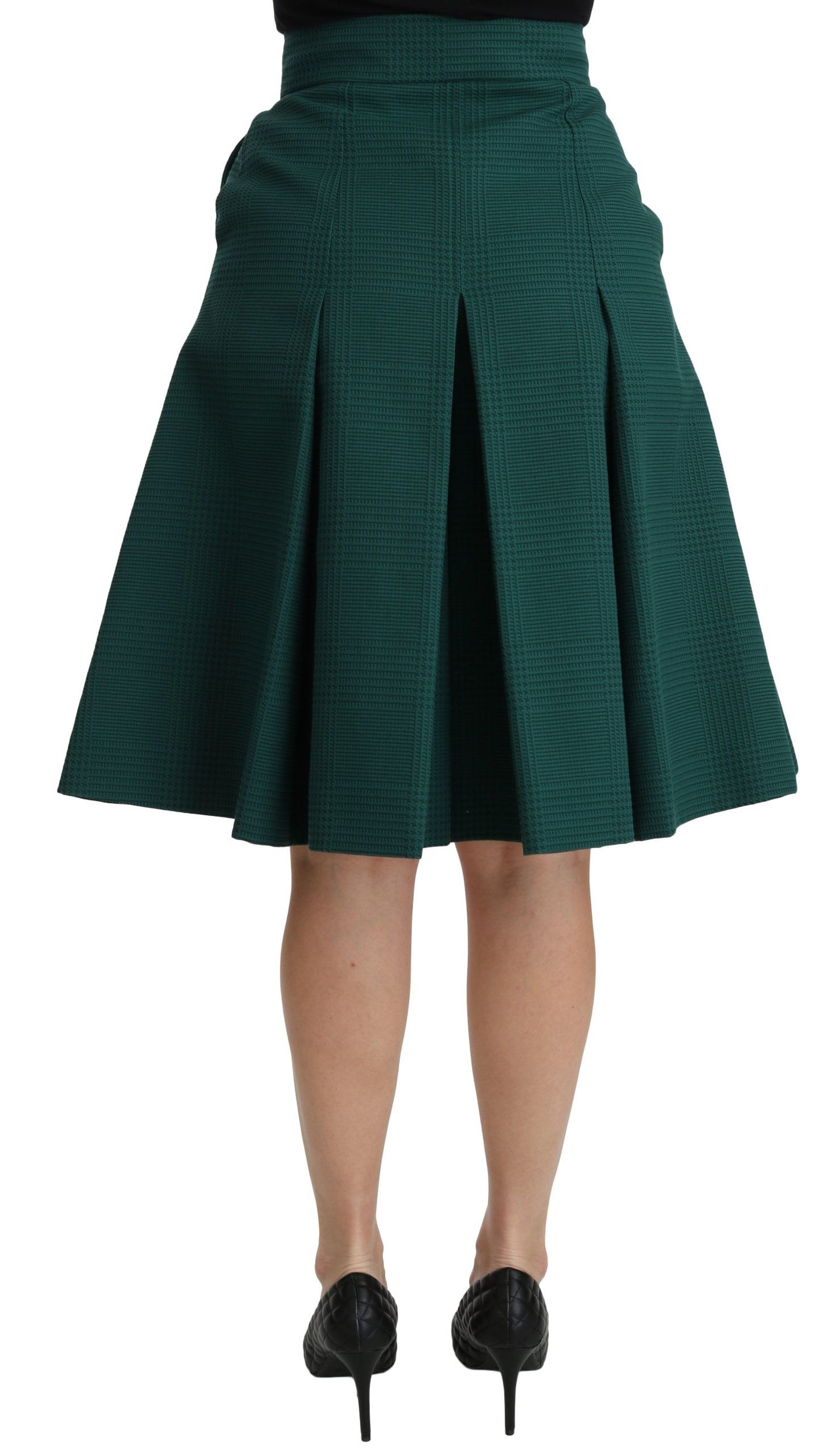 Green Pleated A-line High Waist Cotton Skirt