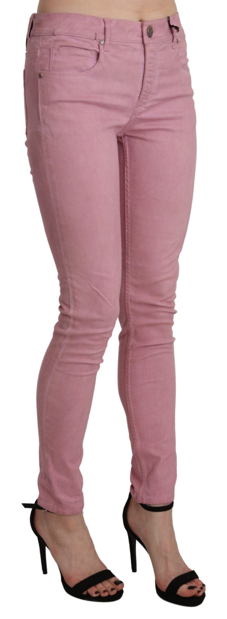 Pink Mid Waist Skinny Stretch Denim Pant