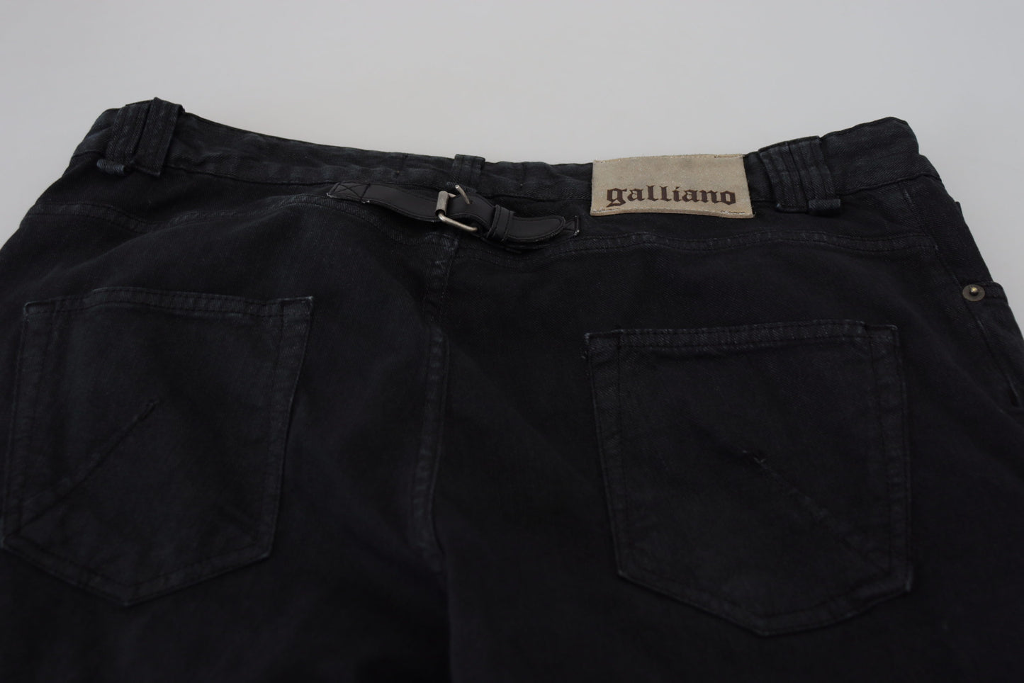 Black Cotton Back Buckle Casual Denim Jeans