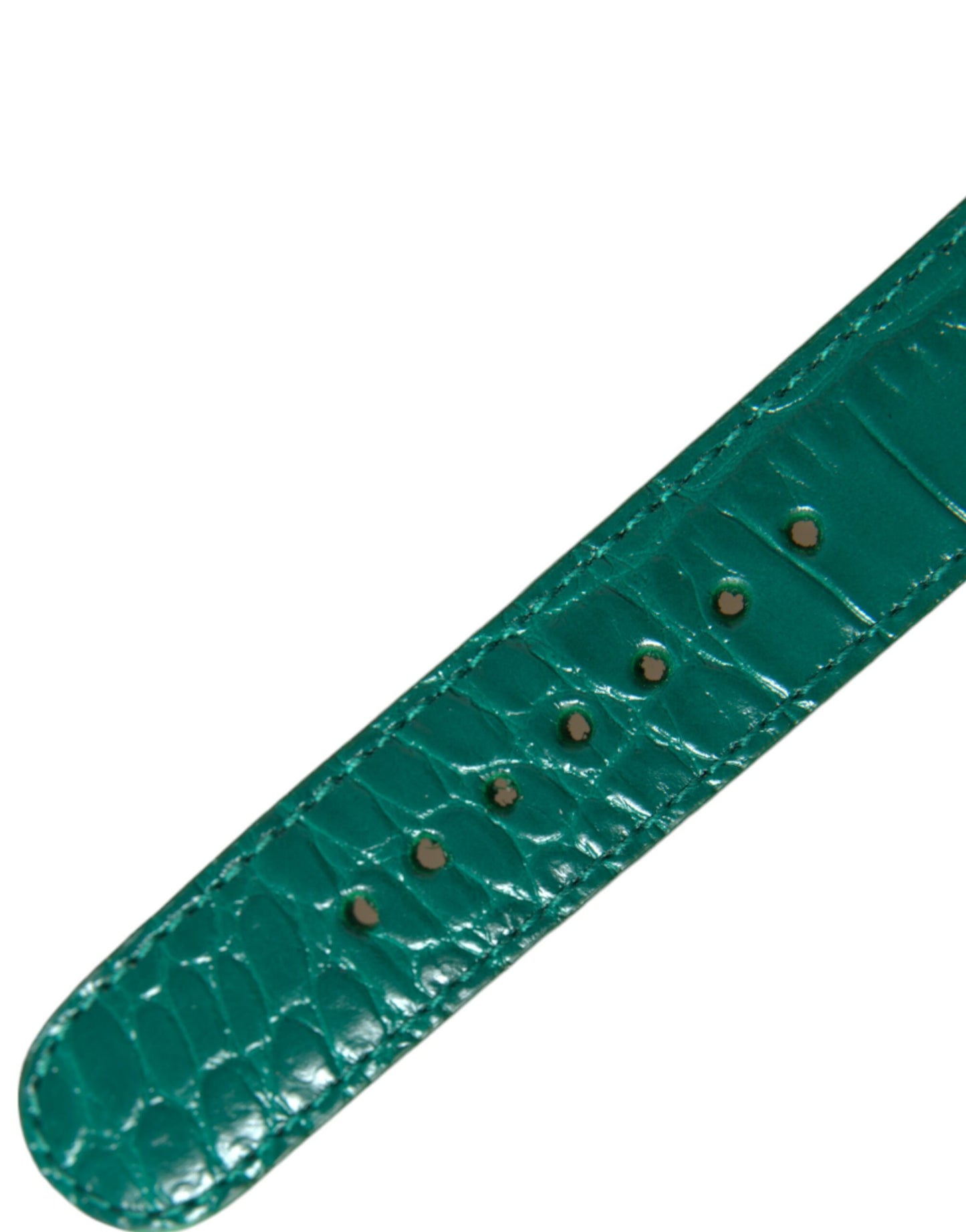 Green Textured Leather Gold Tone Metal Buckle Neckband