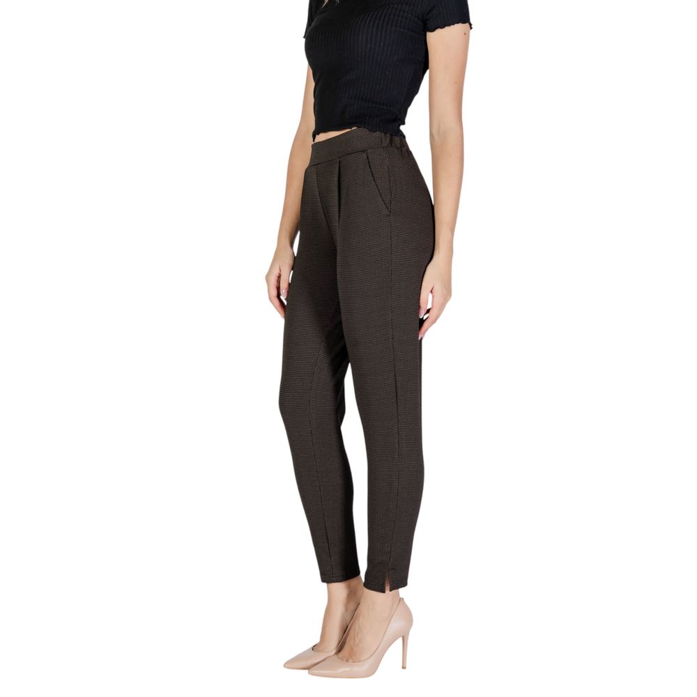 Brown Polyester Casual Pants