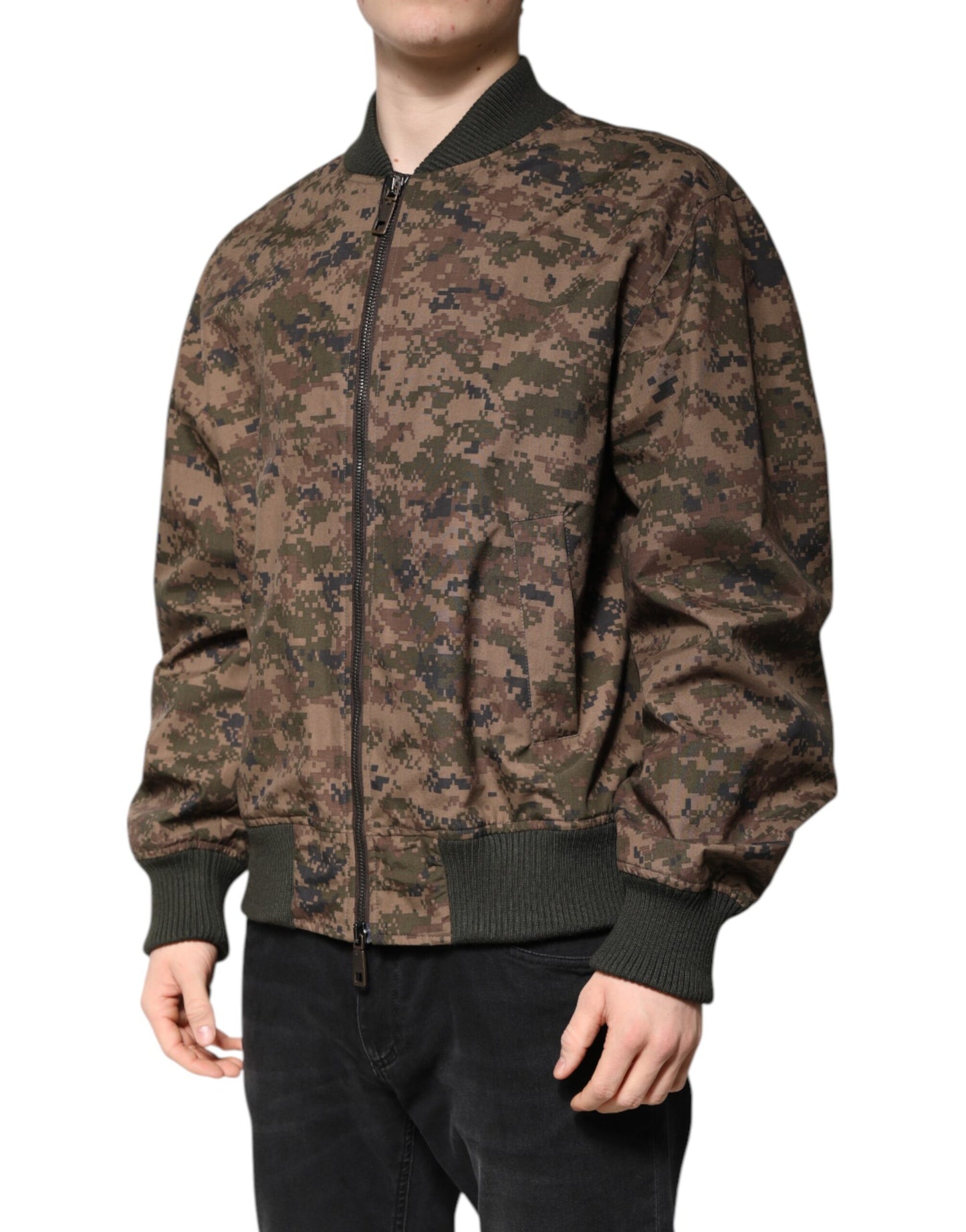 Brown Camouflage Bomber Full Zip Jacket