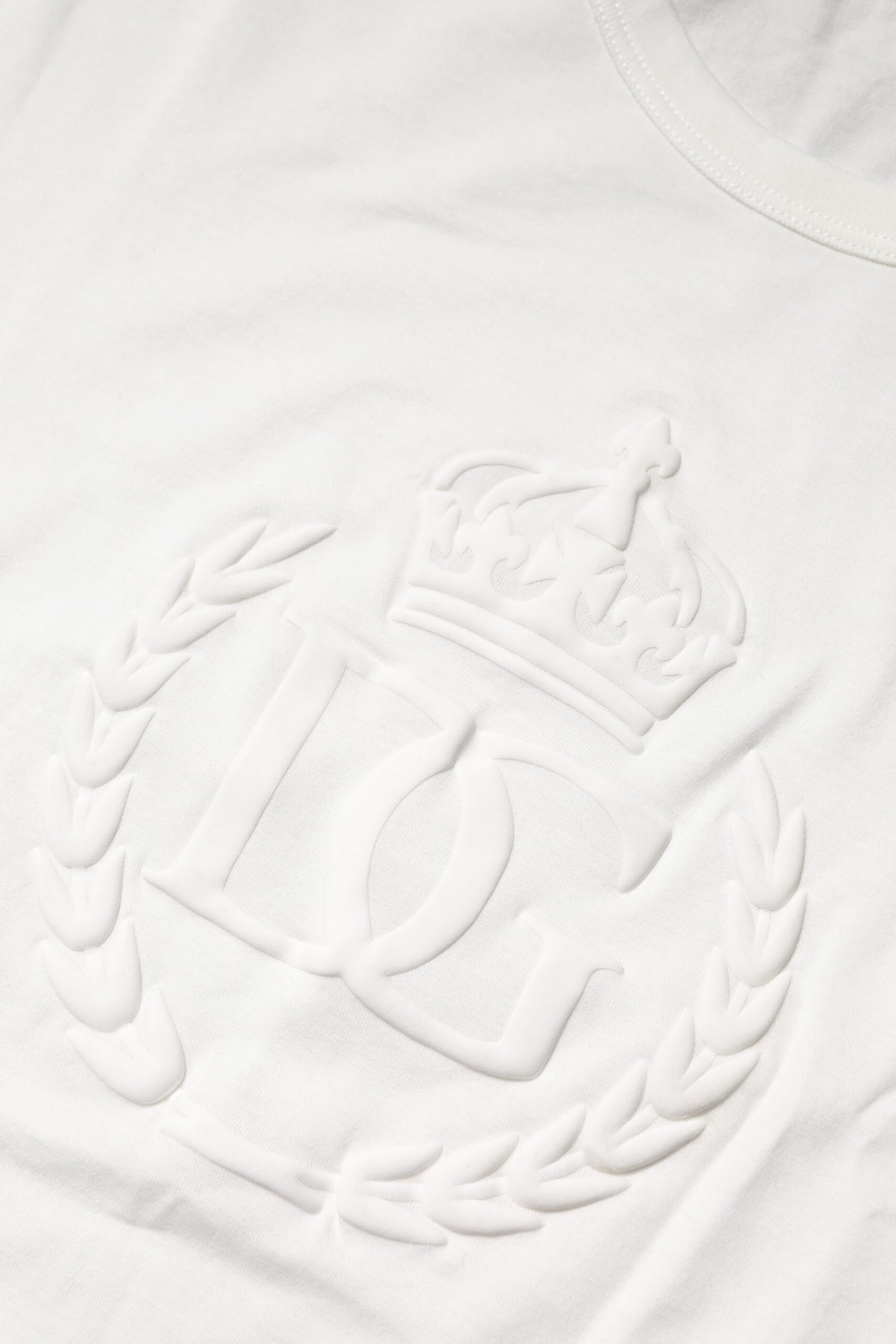 White Cotton DG Crown Embossed T-shirt
