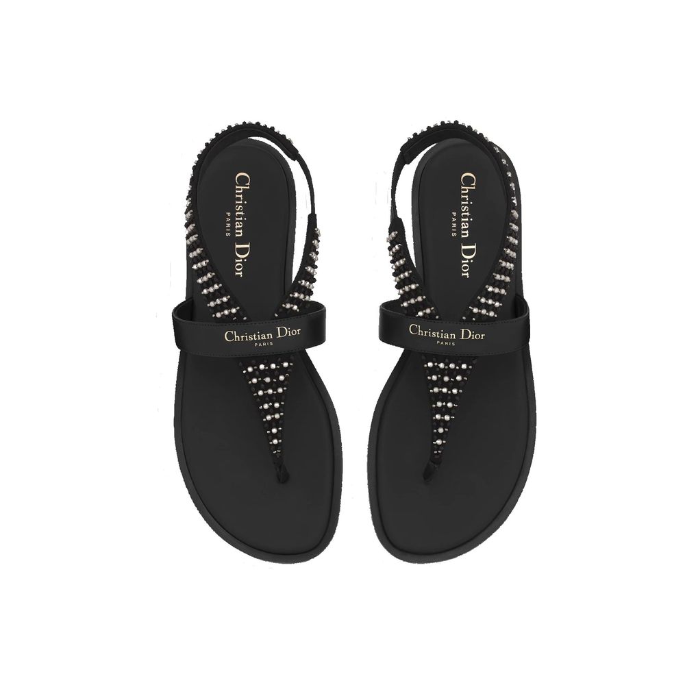 Black Calfskin Flat Sandals