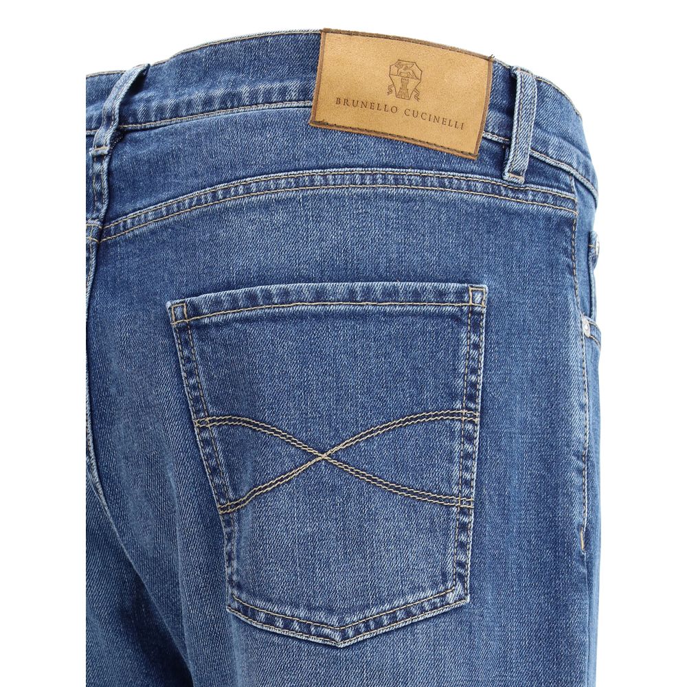 Blue Cotton Straight-Leg Jeans