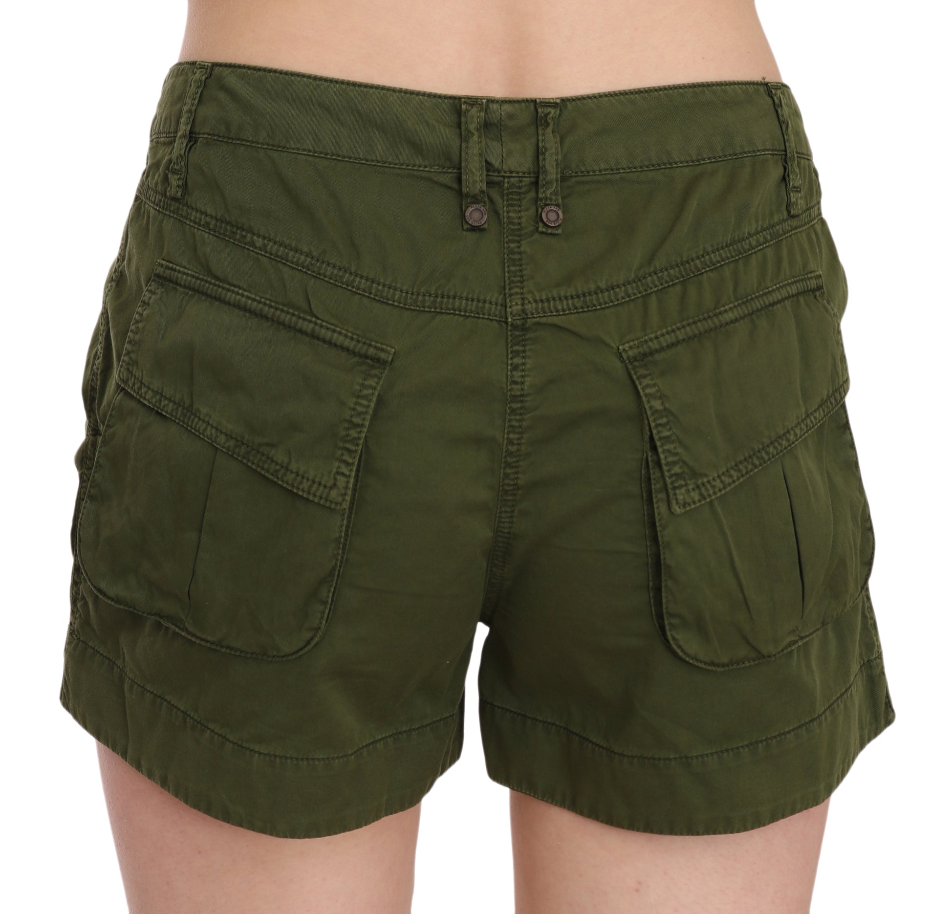 Green Mid Waist 100% Cotton Mini Shorts