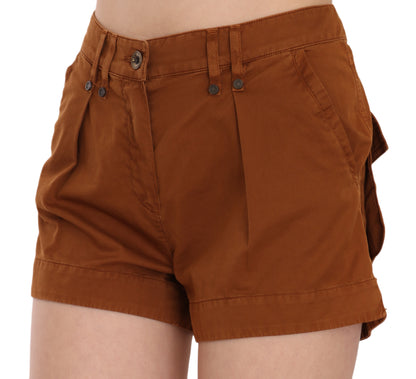 Brown Mid Waist Cotton Denim Mini Shorts