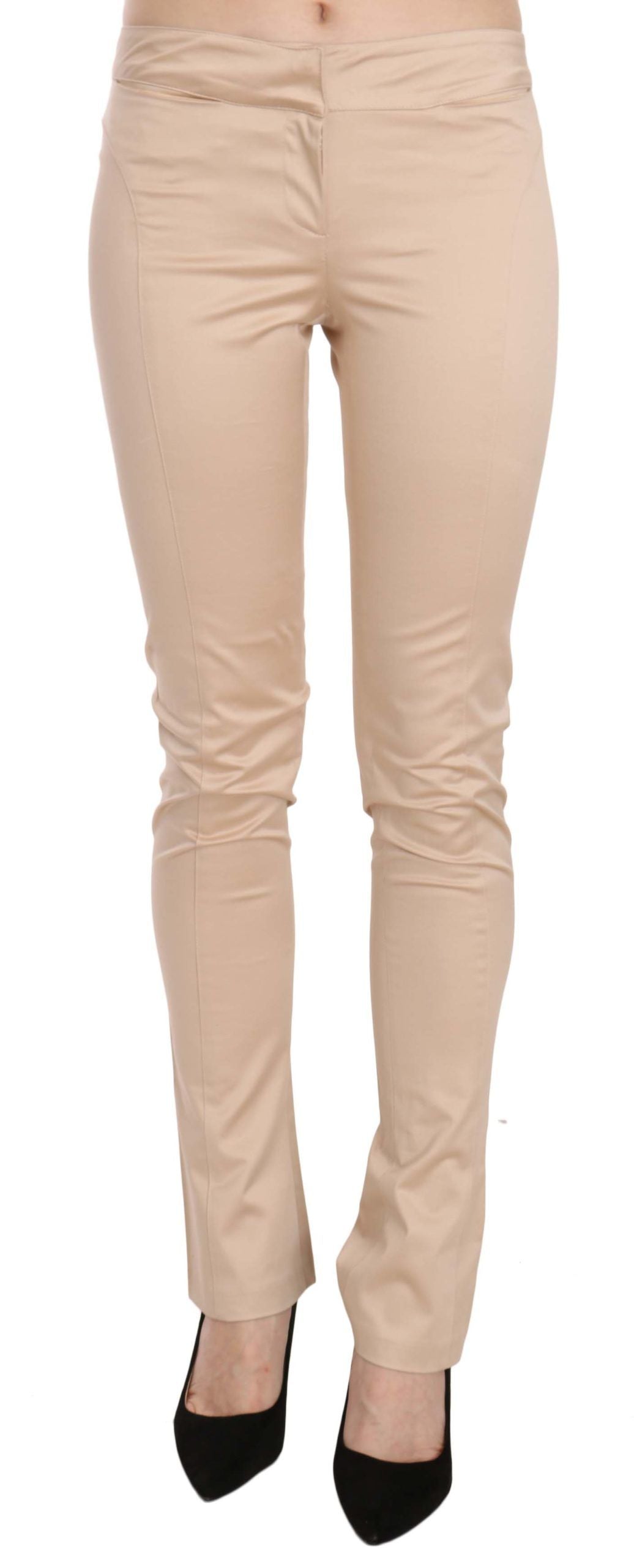 Cream Low Waist Skinny Formal Trousers Pants