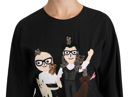 Black #dgfamily Top T-shirt Silk Blouse