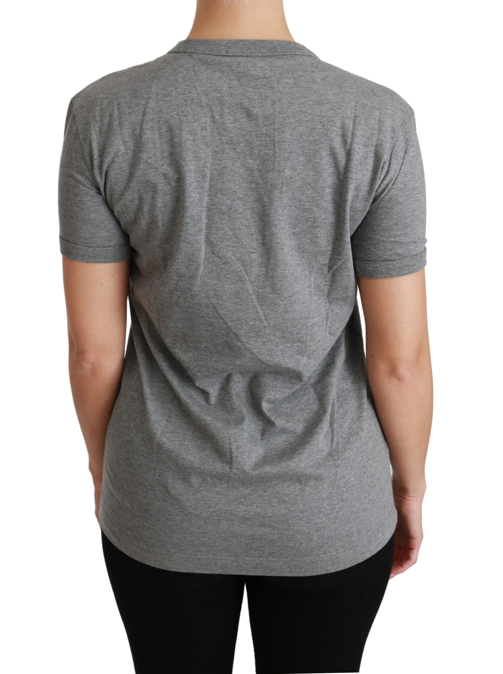 Gray Crewneck Amore Patch Cotton Top T-shirt