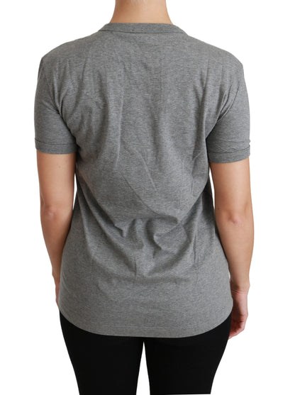 Gray Crewneck Amore Patch Cotton Top T-shirt