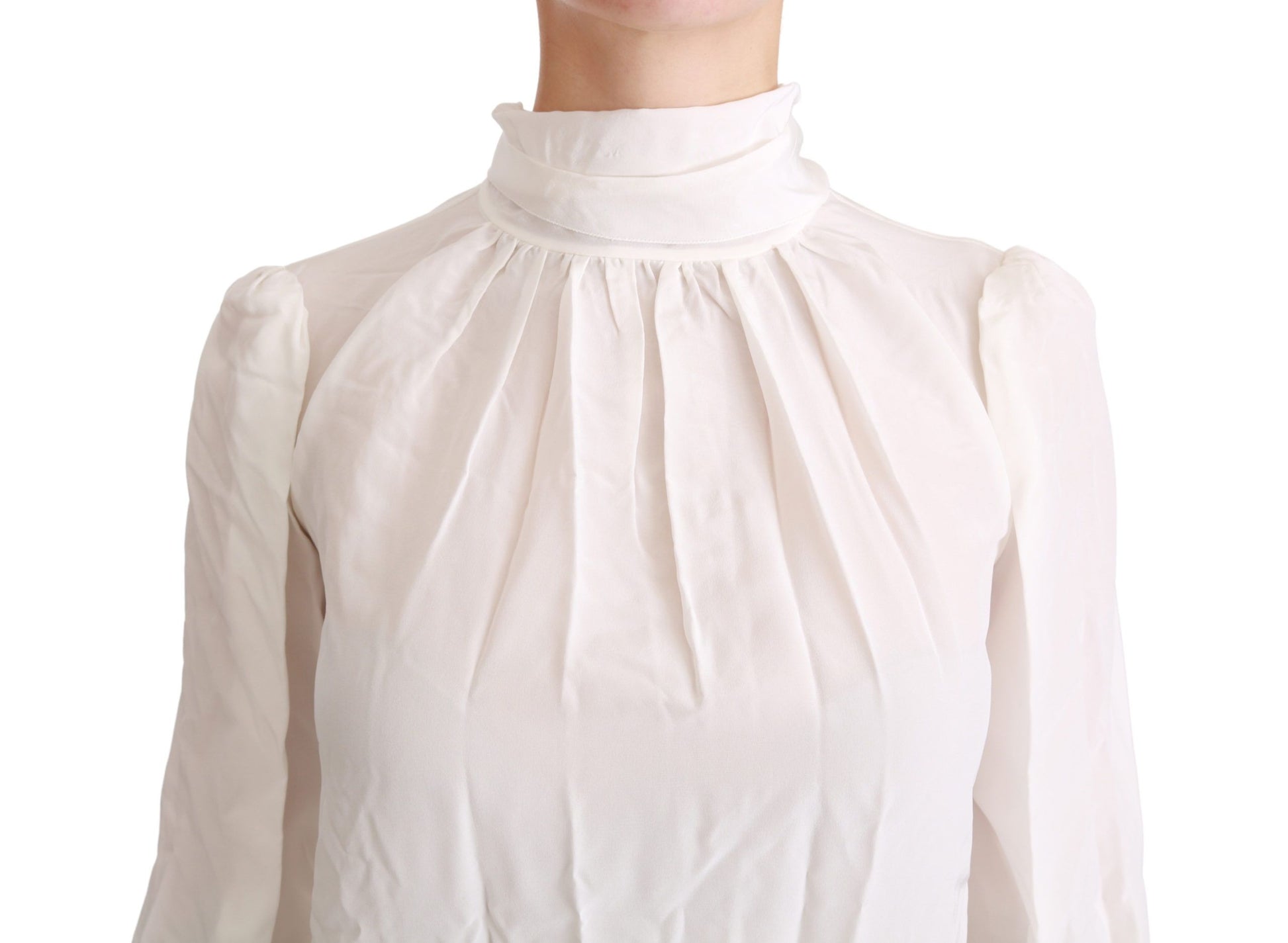 White Turtle Neck Blouse Shirt Silk Top