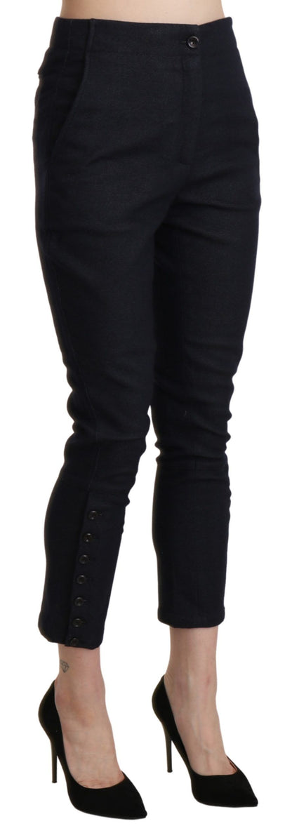 Black High Waist Capri Cropped Cotton Pants