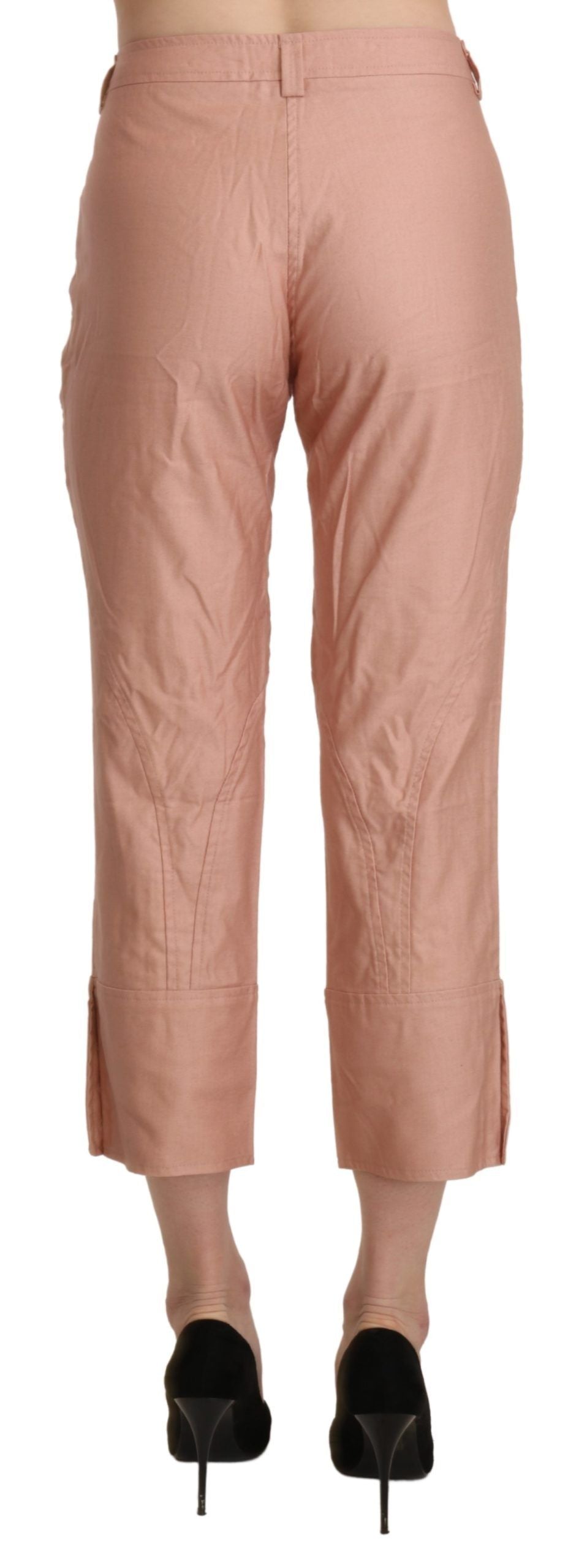 Cotton Pink High Waist Cropped Trouser Pants
