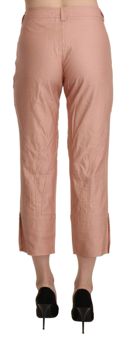Cotton Pink High Waist Cropped Trouser Pants