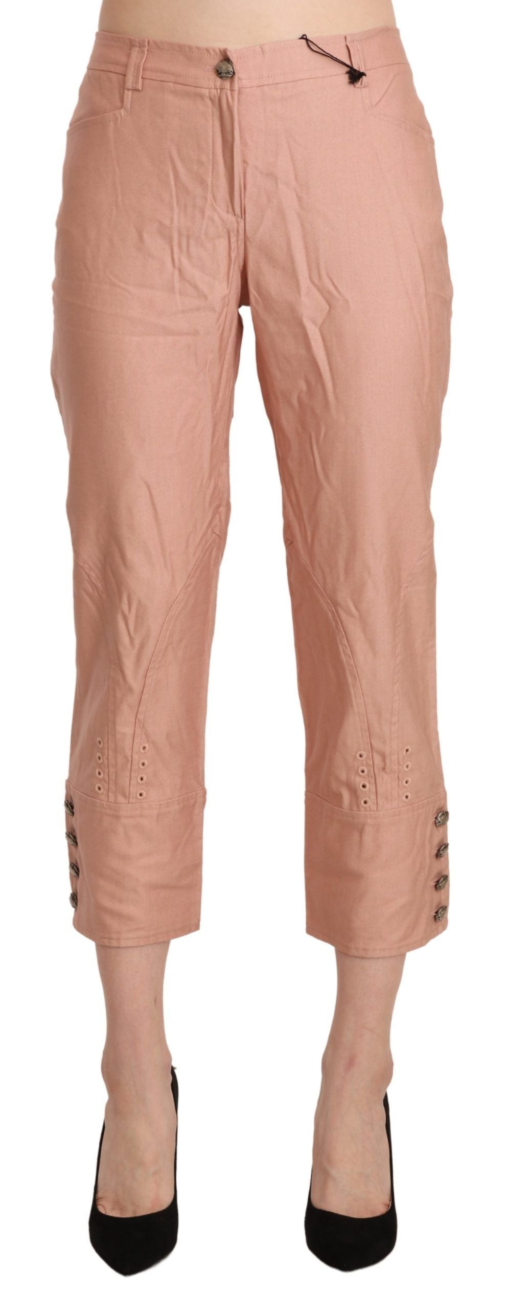 Cotton Pink High Waist Cropped Trouser Pants