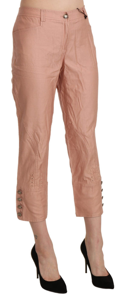 Cotton Pink High Waist Cropped Trouser Pants