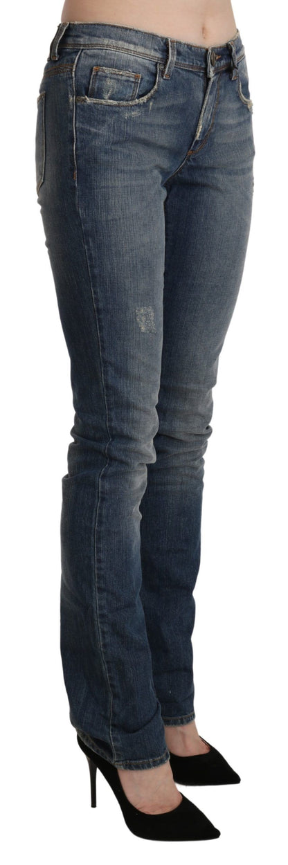 Blue Washed Mid Waist Skinny Denim Jeans