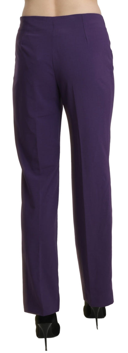 Purple High Waist Straight Dress Trouser Pants