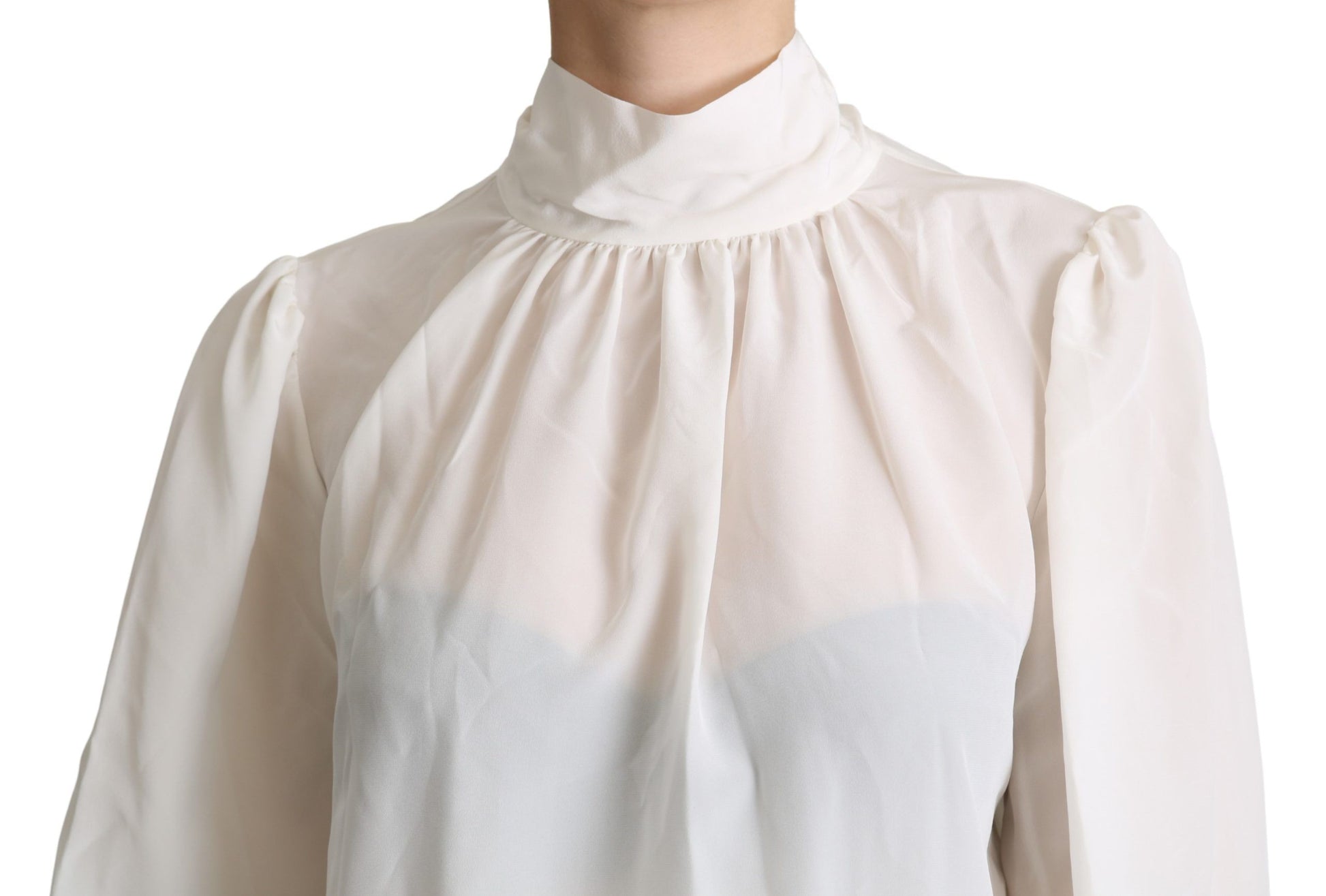 White Silk Pussy Bow Long Sleeved Top Blouse