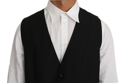 Black Solid Wool Silk Vest