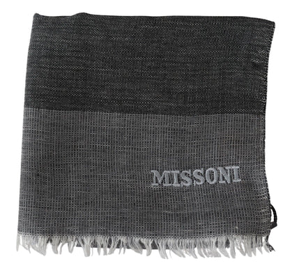 Gray Striped Wool Unisex Neck Wrap Fringes Scarf