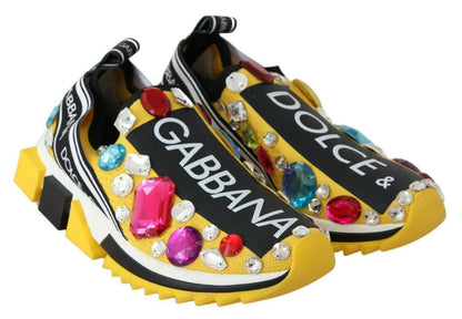Yellow Multicolor Crystals Sneakers Shoes