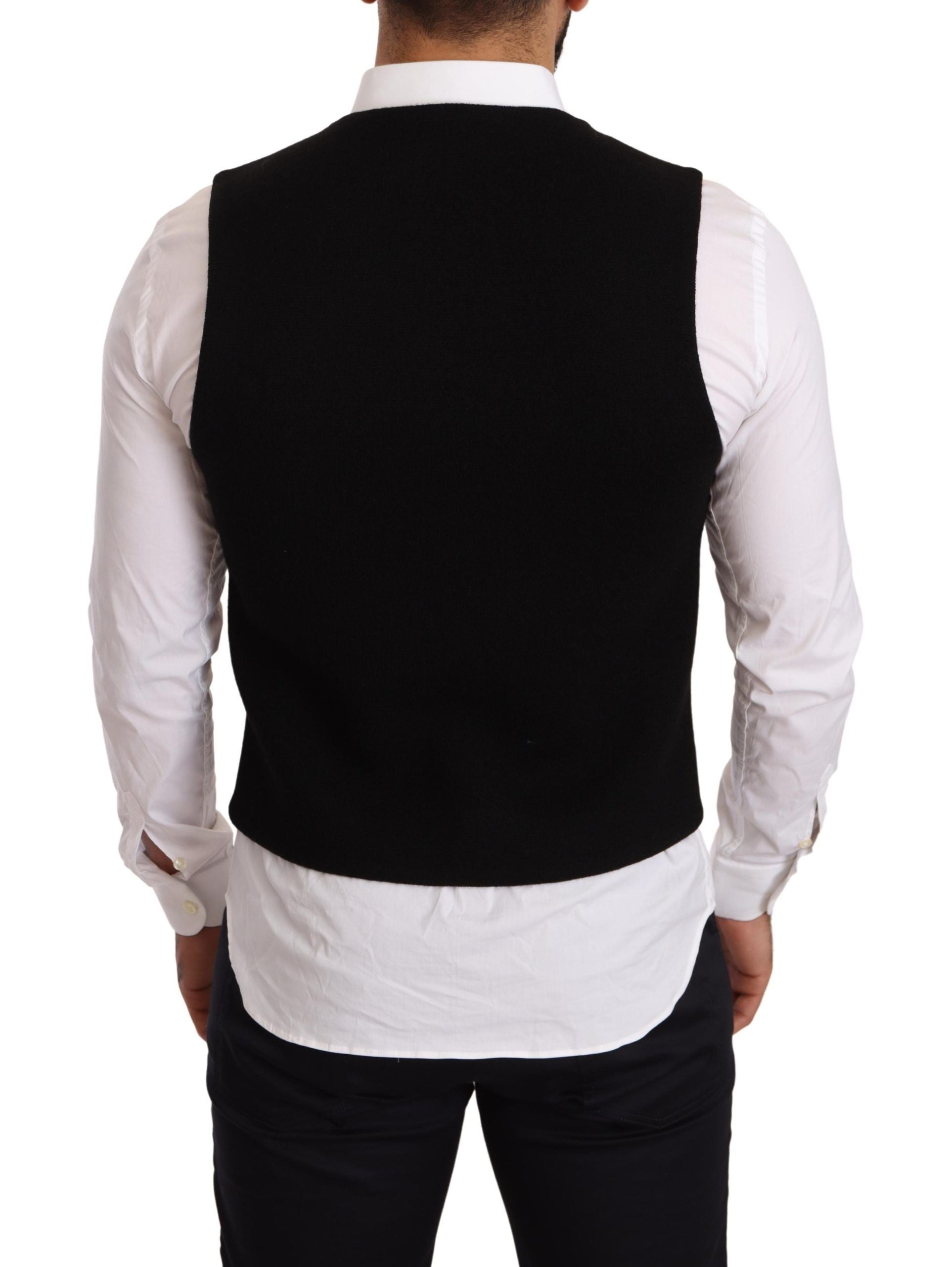 Black Cotton Single Breasted Waistcoat