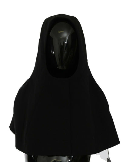 Black Wool Whole Head Hooded Scarf Hat