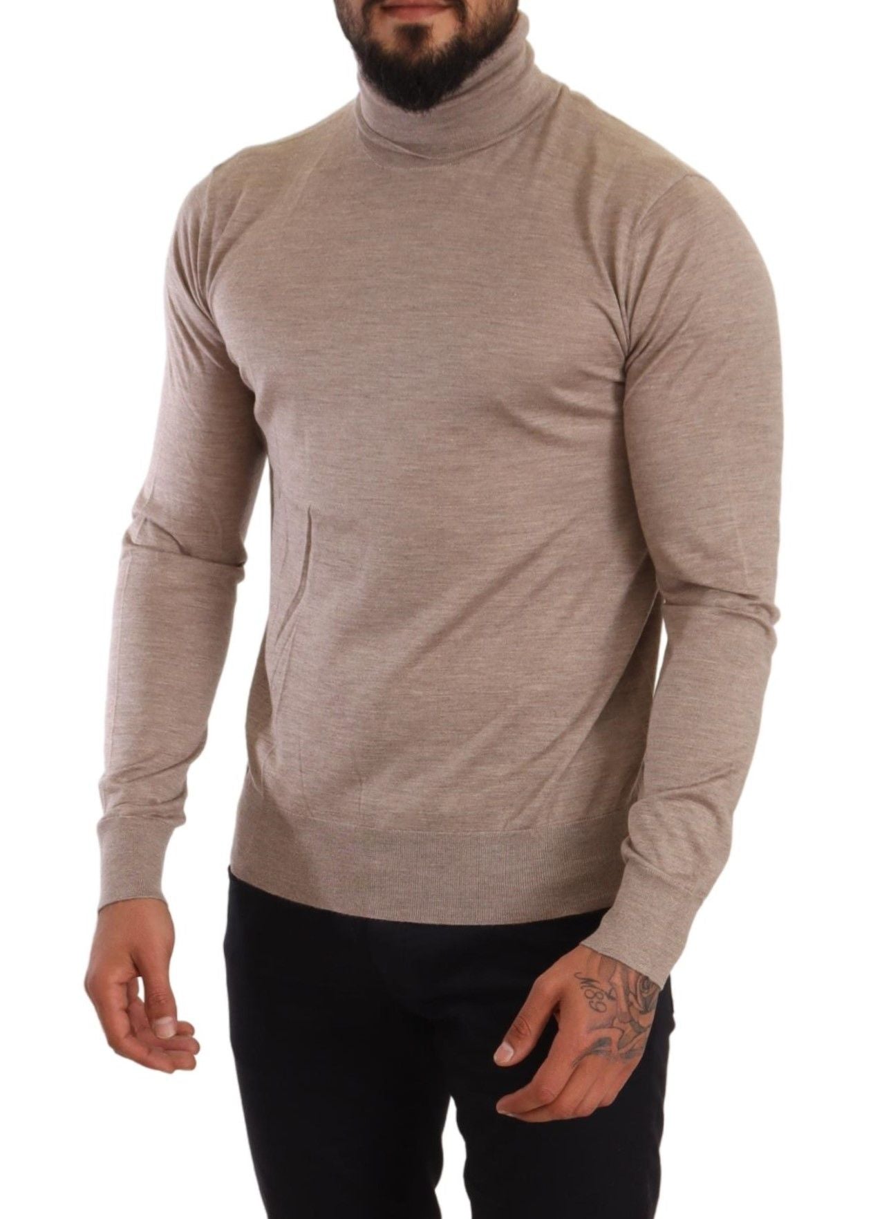 Beige Cashmere Turtleneck Pullover Sweater