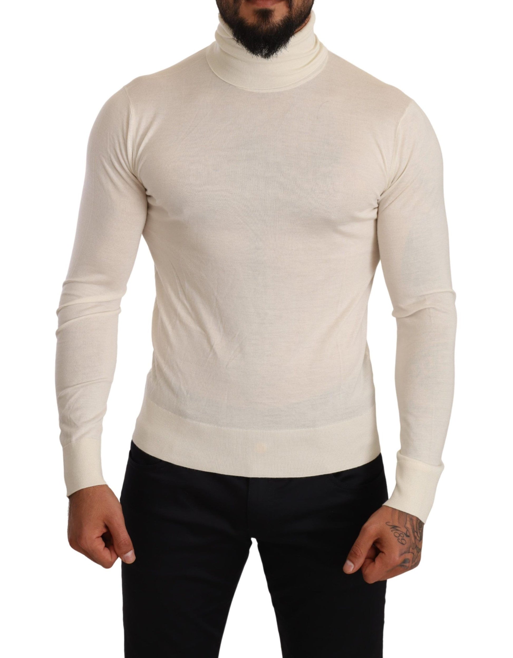 Cream Cashmere Turtleneck Pullover Sweater