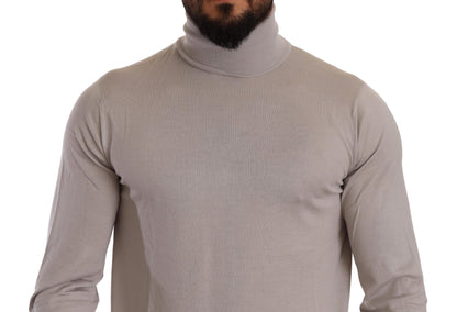 Gray Cashmere Turtleneck Pullover Sweater
