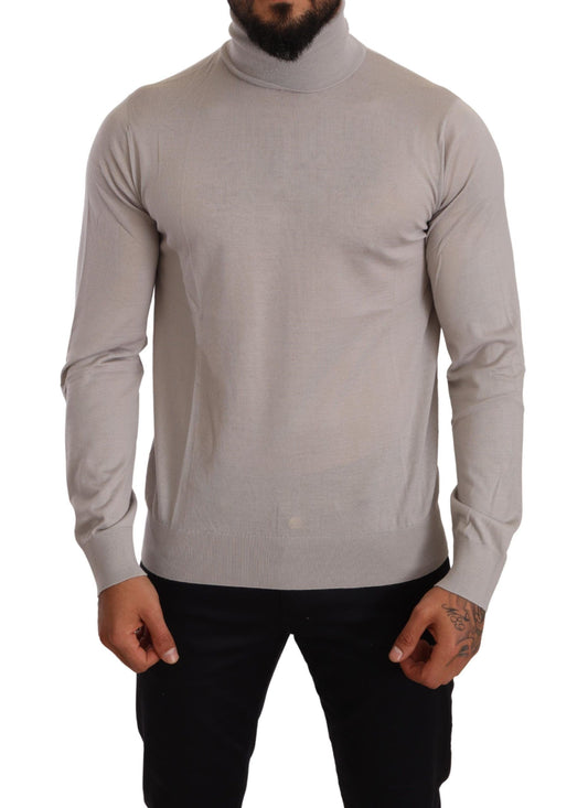 Gray Cashmere Turtleneck Pullover Sweater