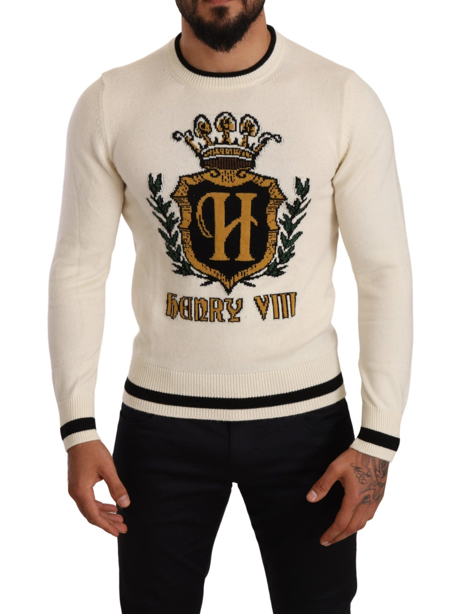 White Heraldic Cashmere Pullover Sweater