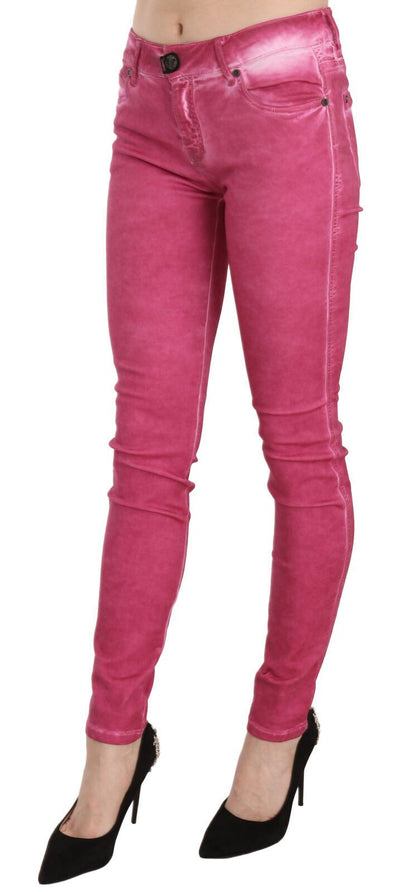 Pink Velvet Mid Waist Skinny Trouser Pants