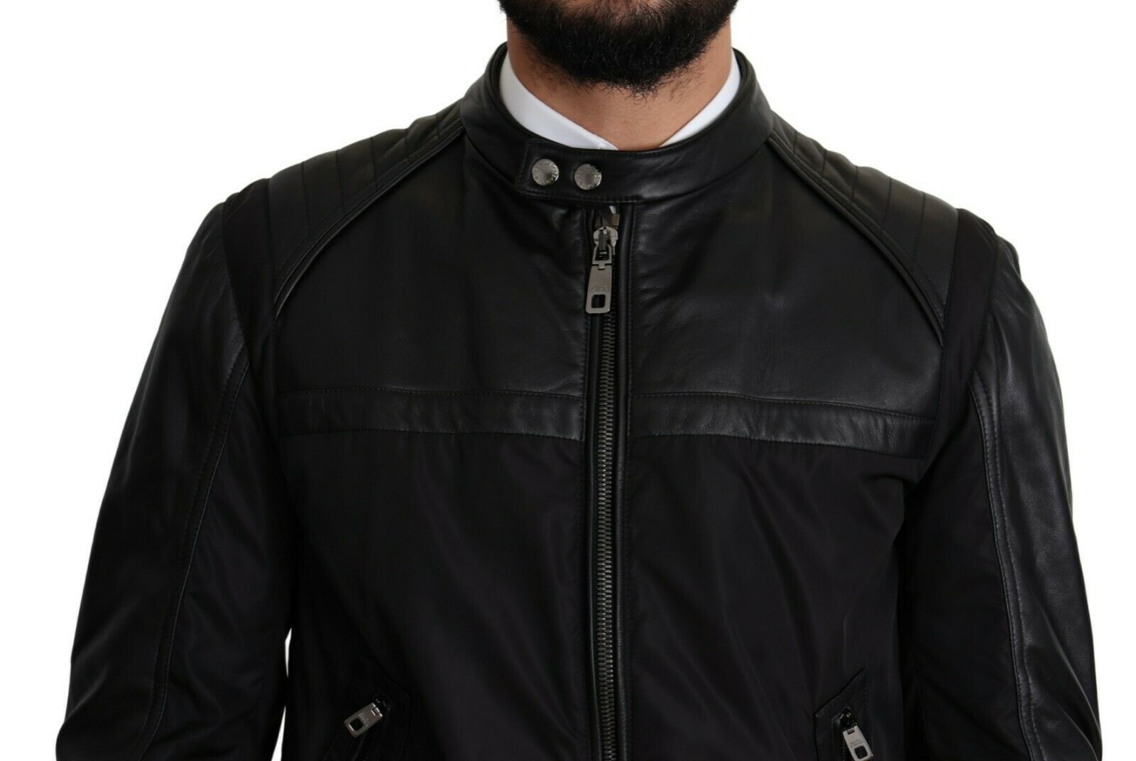 Black Nylon Full Zip Men Bomber Coat Jacket