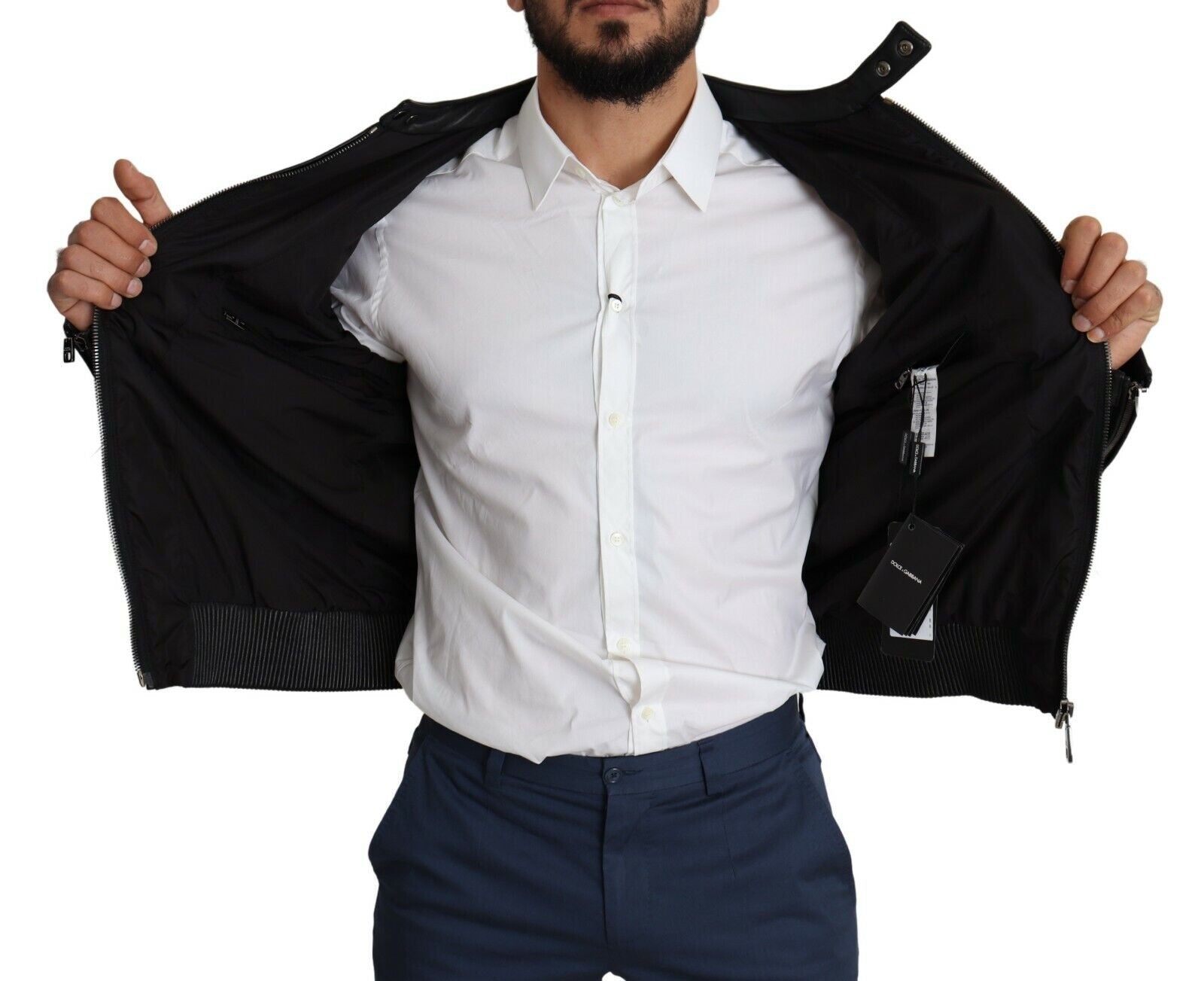 Black Nylon Full Zip Men Bomber Coat Jacket