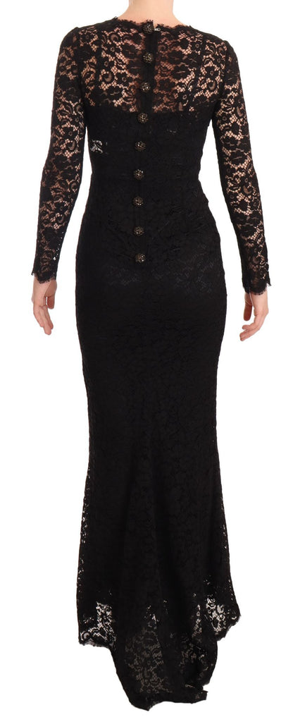 Black Cotton Lace Mermaid Long Sleeves Dress