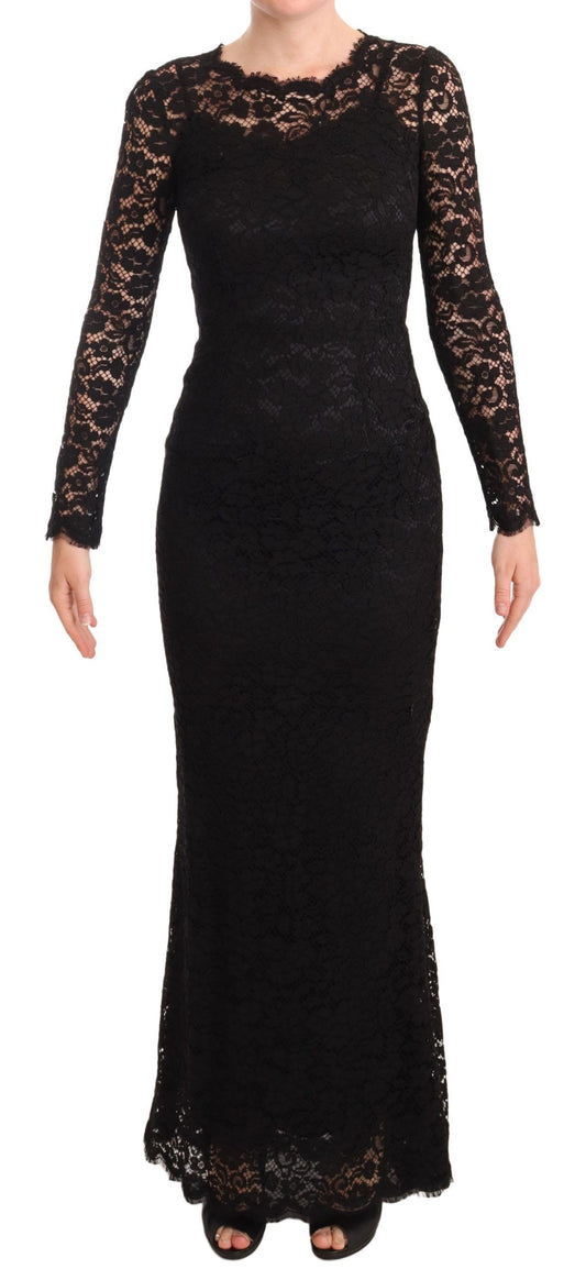 Black Cotton Lace Mermaid Long Sleeves Dress