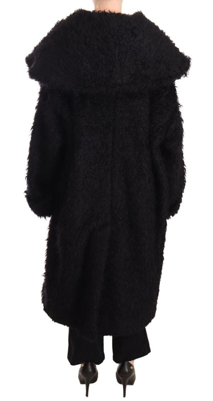 Black Mohair Fur Cape Trench Coat Jacket