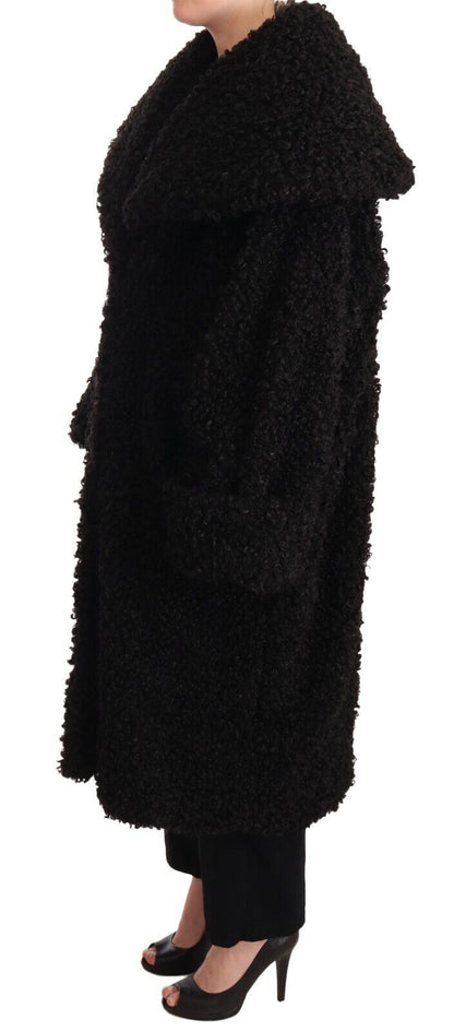 Black Polyester Fur Trench Coat Jacket