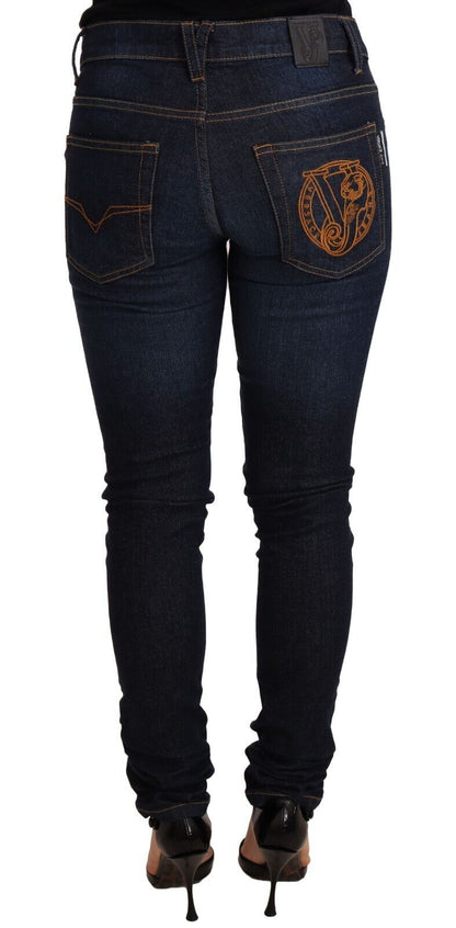 Dark Blue Cotton Low Waist Skinny Denim Jeans
