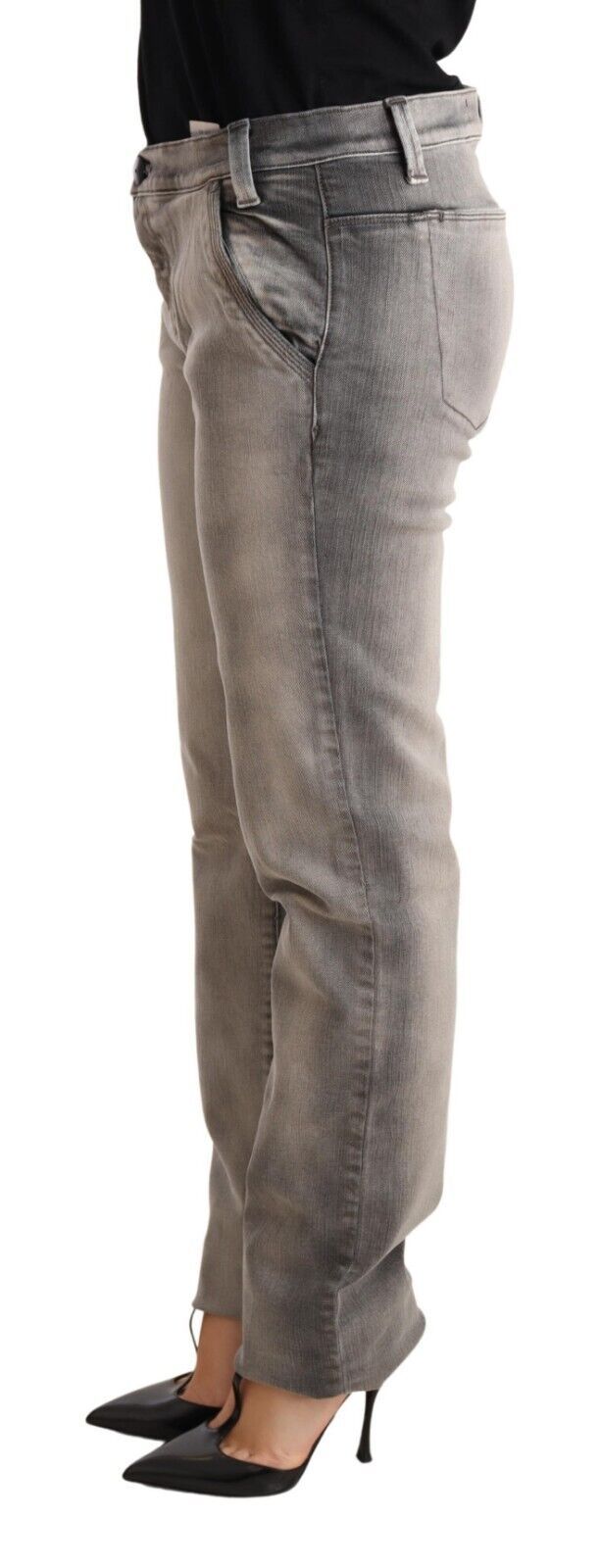 Gray Washed Low Waist Skinny Trouser Cotton Jeans