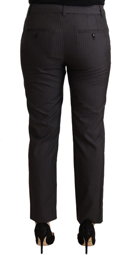 Black Striped Wool Tapered Trouser Pants