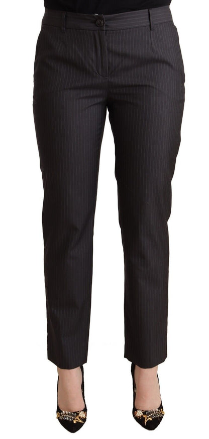Black Striped Wool Tapered Trouser Pants