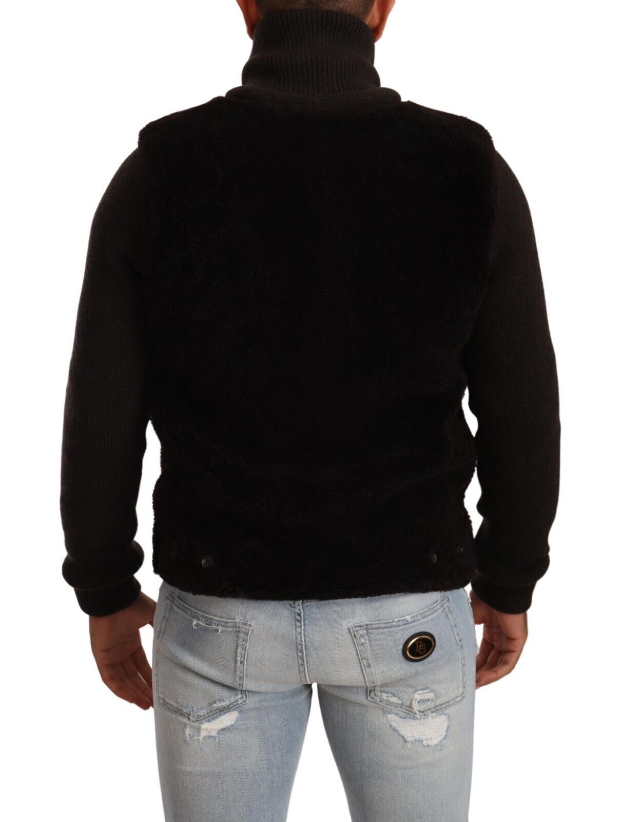 Black Leather Mens Turtle Neck Coat Jacket