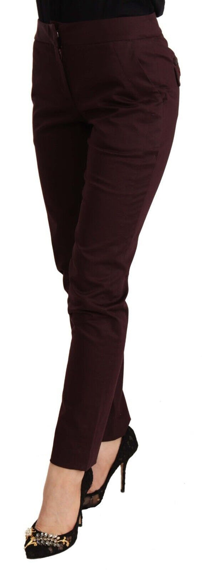 Maroon Mid Waist Skinny Women Trouser Pants