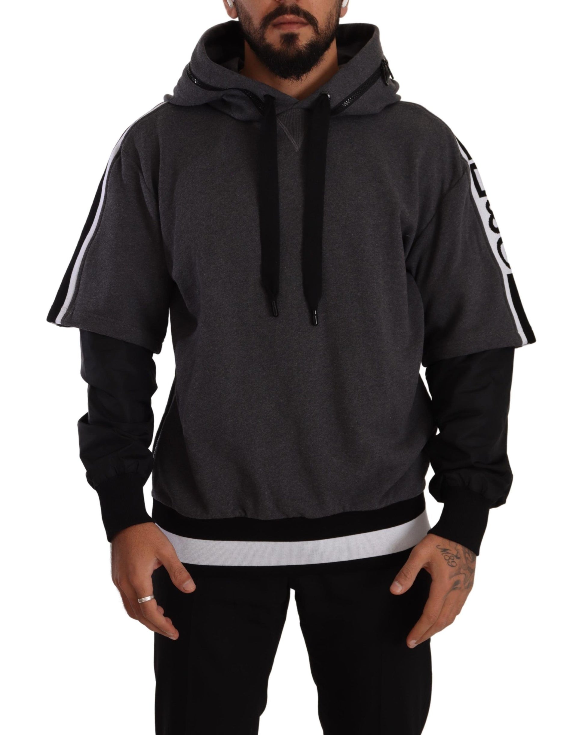 Gray Black Cotton Hooded #DGMILLENNIALS Sweater