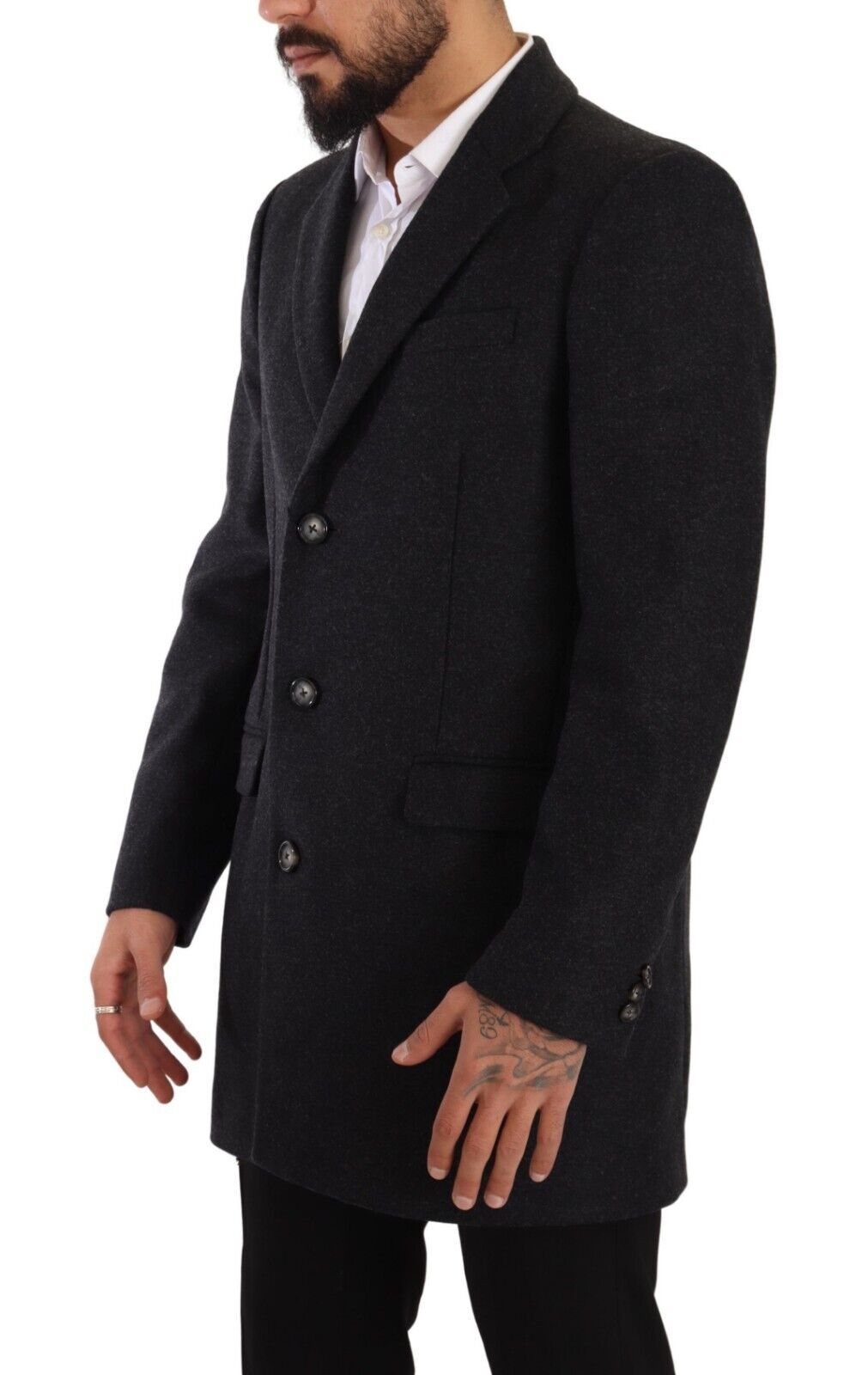 Dark Gray Wool Over Trench Coat Men Jacket